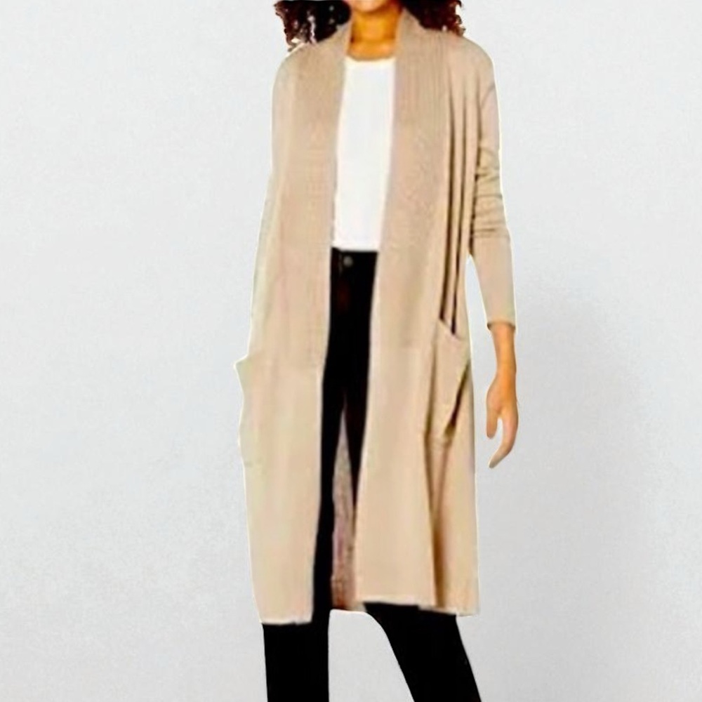 Cyrus Oversized Open Front Ribbed Duster Pocket Cardigan Size XS
